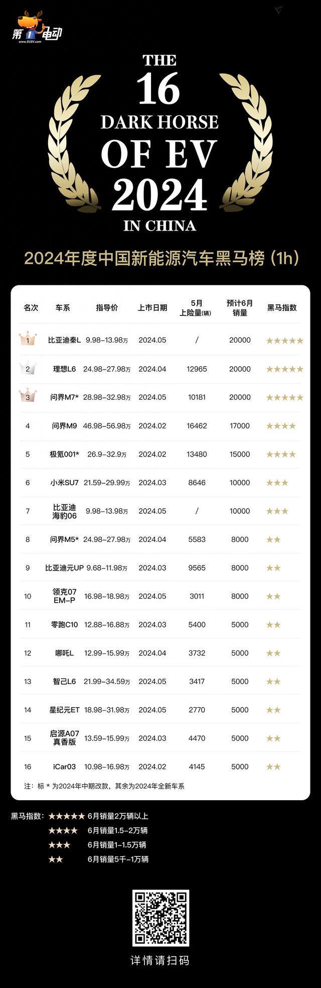 2024年度中国新能源汽车黑马榜（1h）