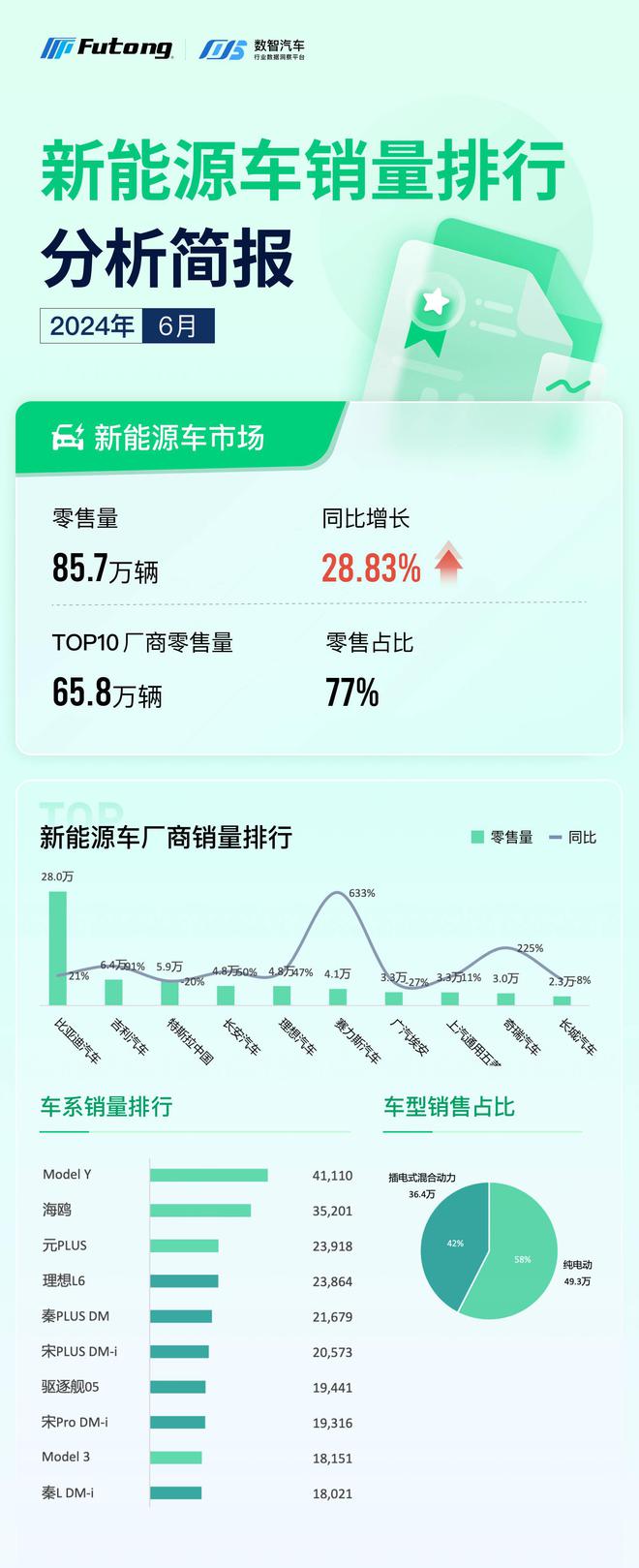2024年6月新能源汽车销量排行分析简报