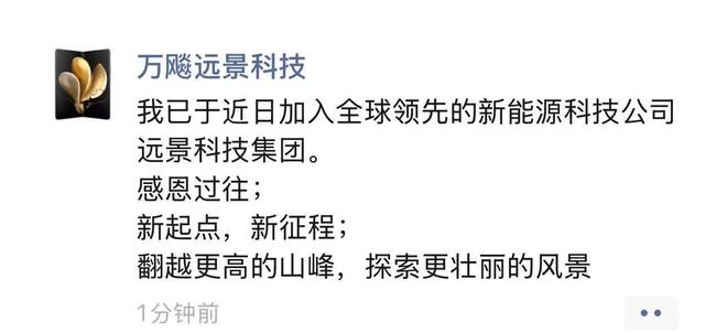 原荣耀董事长万飚入职新能源科技公司远景(图1)